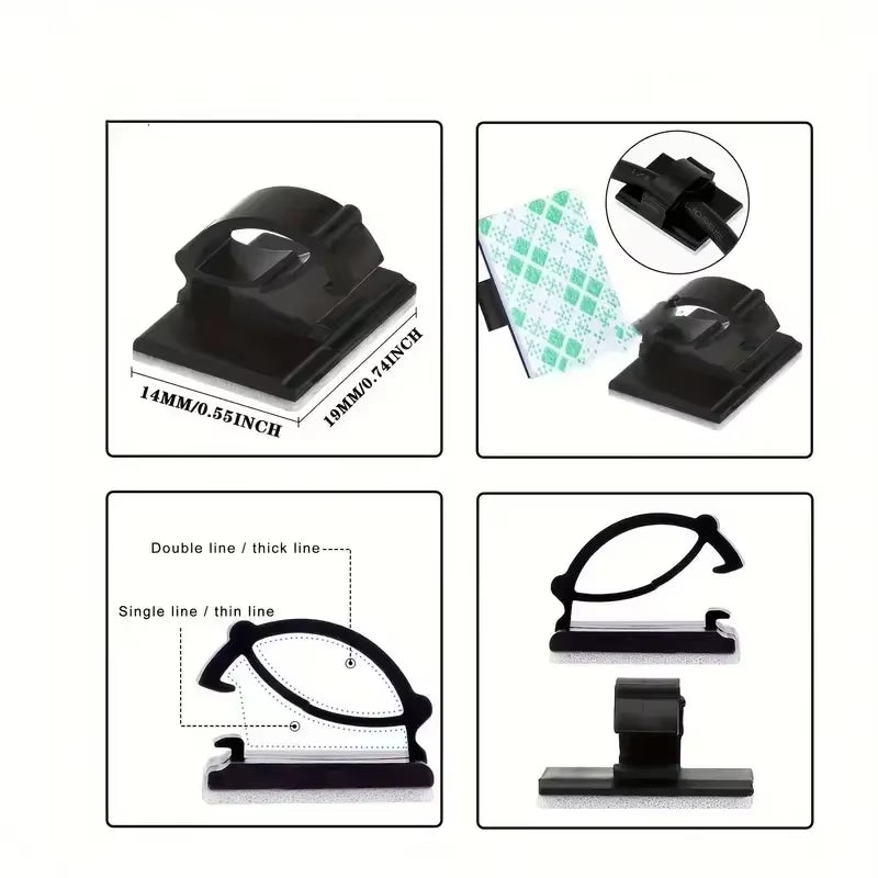 50Pcs 100Pcs Stickable Clips Double-Sided Tape Adhesive Cable Wire Clips Management Wire Cable Holder Clamps Cable Tie Holder
