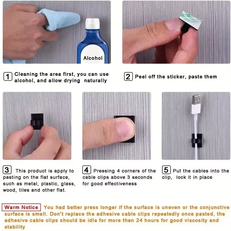 50Pcs 100Pcs Stickable Clips Double-Sided Tape Adhesive Cable Wire Clips Management Wire Cable Holder Clamps Cable Tie Holder