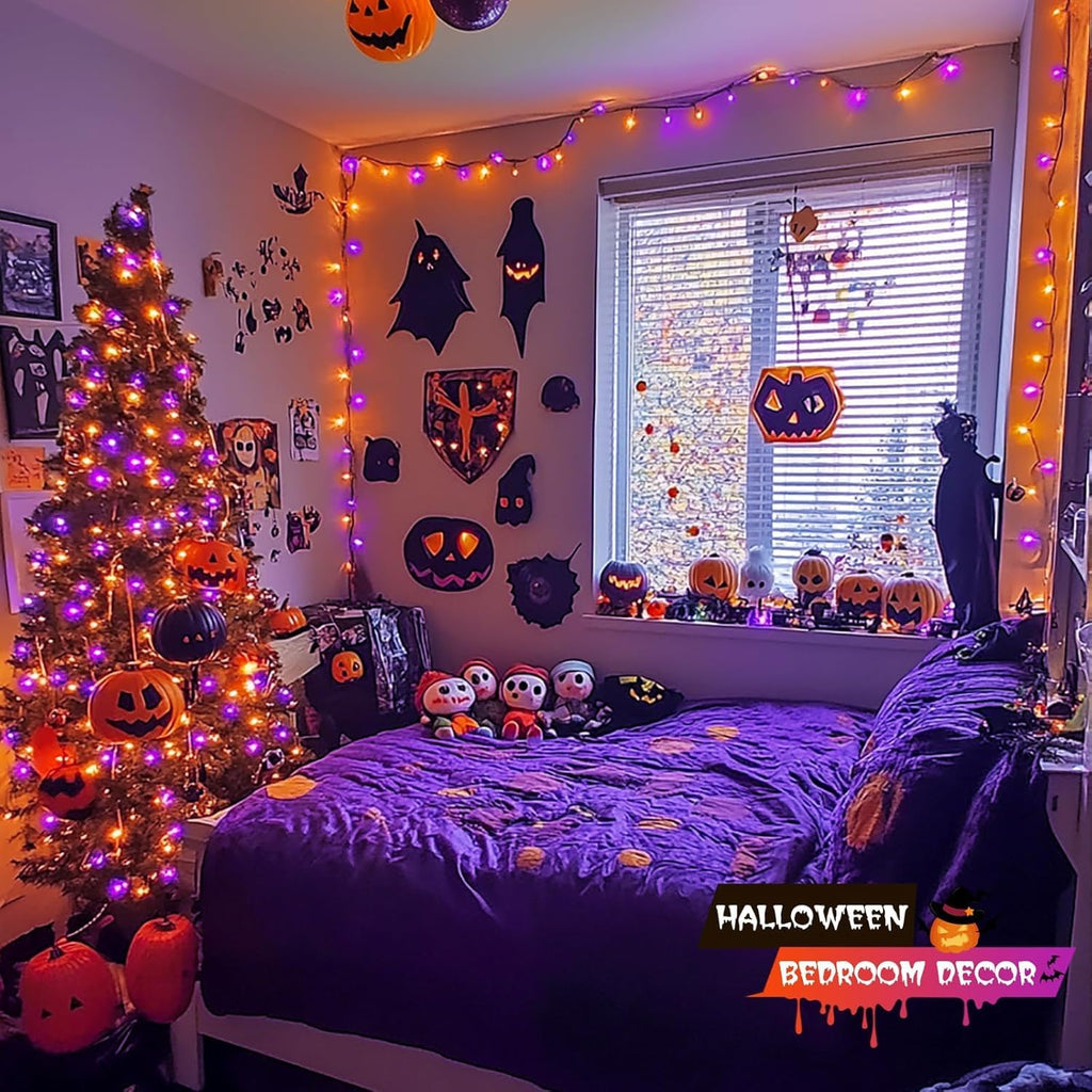 66Ft 200 LED Orange and Purple Halloween String Lights, Plug In
