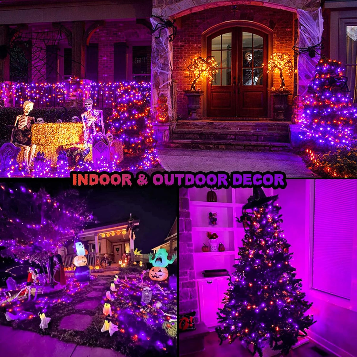 66Ft 200 LED Orange and Purple Halloween String Lights, Plug In