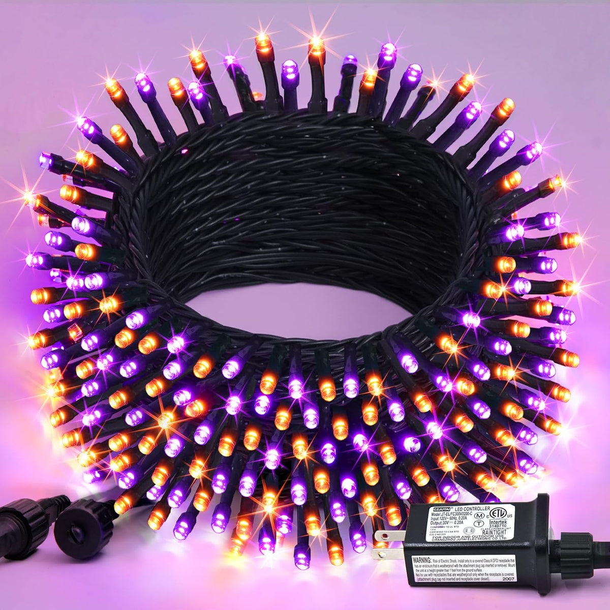 66Ft 200 LED Orange and Purple Halloween String Lights, Plug In