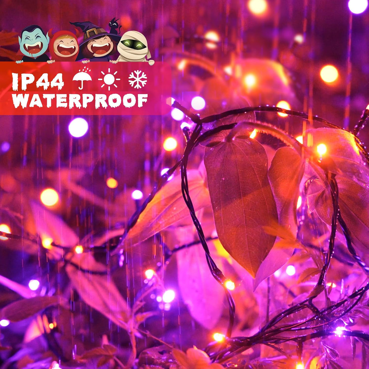 66Ft 200 LED Orange and Purple Halloween String Lights, Plug In