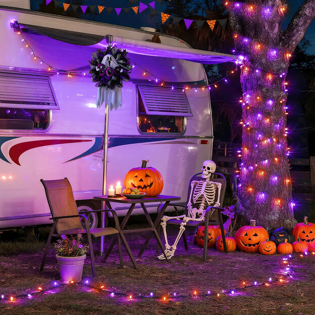 66Ft 200 LED Orange and Purple Halloween String Lights, Plug In