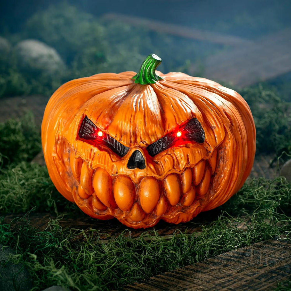 Seasons - Light-Up Scary Plastic Pumpkin with Sound Halloween Decoration, 12" - One Size