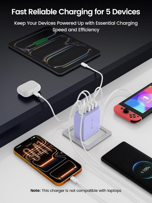 60W USB C Charger Block for Iphone 17 16 15, 2-Pack USB C Wall Charger with Total 60W Max Output,10Ft USB C Cable,Fast Charging Blocks for Iphone 17/16/15 Series,Galaxy,Pixel,Ipad-Lavender