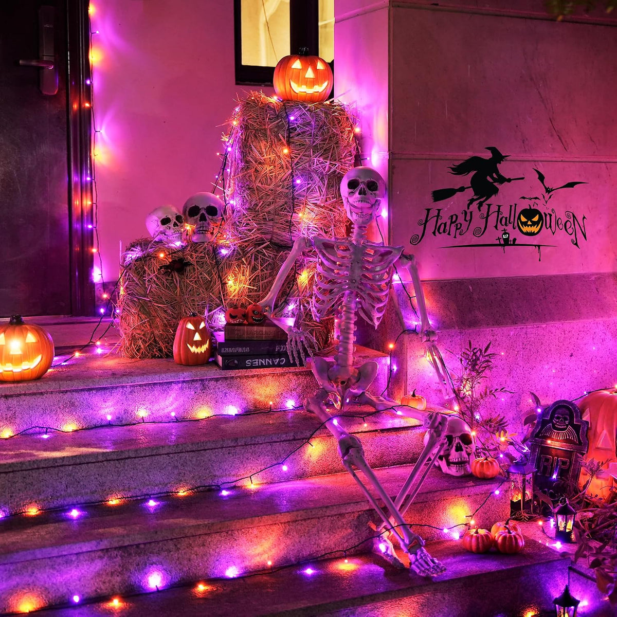 66Ft 200 LED Orange and Purple Halloween String Lights, Plug In