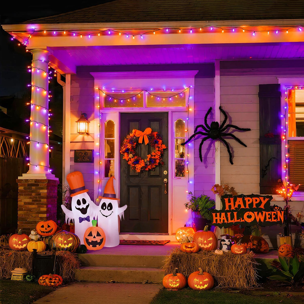 66Ft 200 LED Orange and Purple Halloween String Lights, Plug In