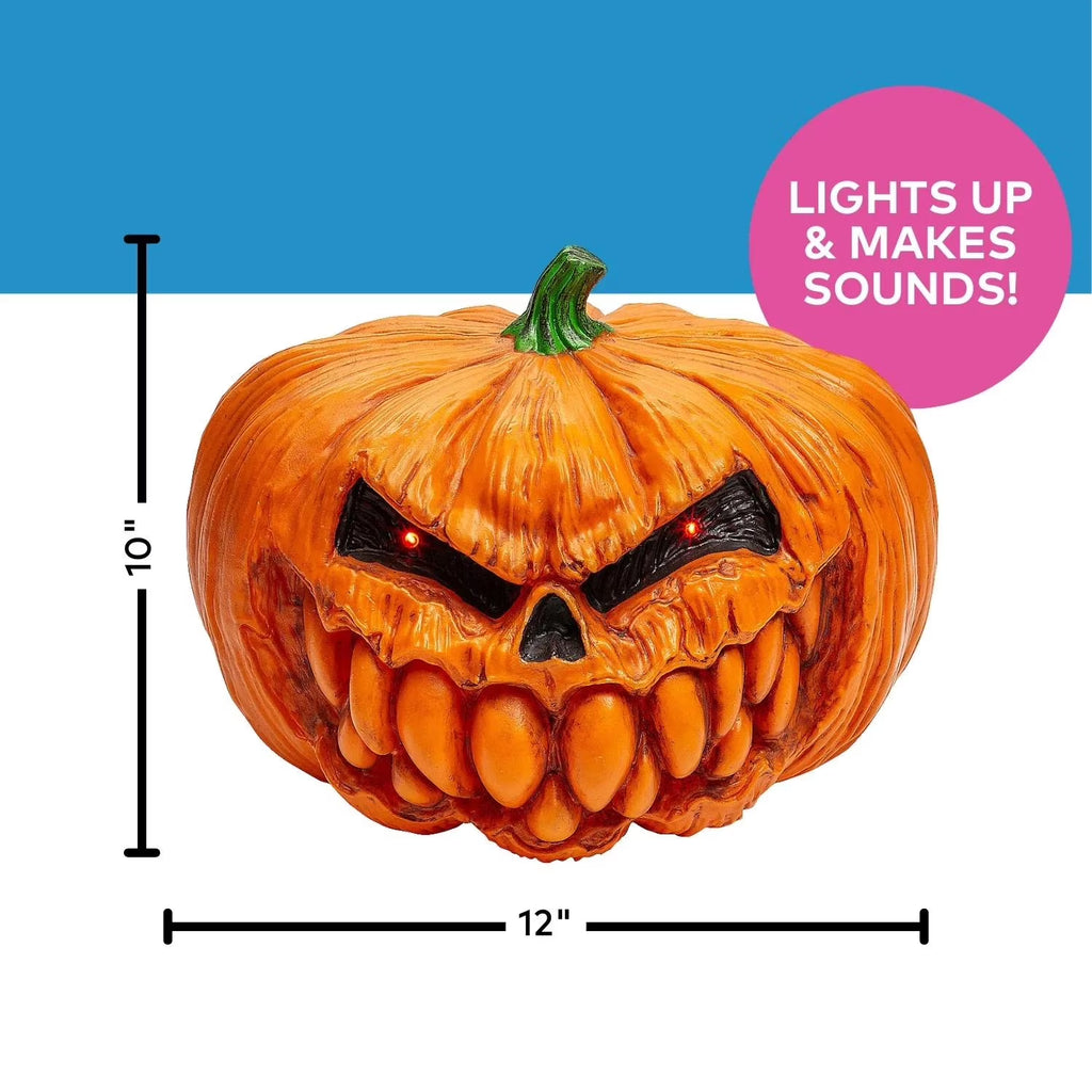 Seasons - Light-Up Scary Plastic Pumpkin with Sound Halloween Decoration, 12" - One Size
